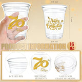 60 Pcs 12 Oz 70Th Birthday Party Plastic Cups Clear Happy Birthday Disposable Plastic Cups Tumblers For Celebrating 70 Years Disposable Party Supplies