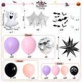 Halloween Balloon Arch Kit - Black, Purple, Pink Latex with Bat, Ghost & Witch Foils