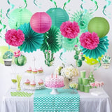 Summer Party Decoration Hanging Cactus Swirls Paper Lanterns Paper Fans Kit For Hawaiian Luau Party Tropical Party Baby Shower Birthday Party Supplies