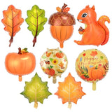 24pcs Fall Balloons Maple Leaf Pumpkin Acorn Squirrel Thanksgiving Foil Party Decor