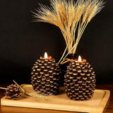 Flameless Flickering Candles With 6 Hour Timer, Battery Operated Led Pine Cone Candles Real Wax Flicering Flame Christmas Decor, Set Of 2(Brown, 3.5 X 4.7 Inch)