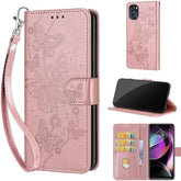 Designed For Motorola Moto G 5G 2022 Case Wallet,Women Flip Folio Cover With Embossed Pu Leather Stand Credit Card Holders Slots Wrist Strap Phone Case For Moto G 5G 2022 (Rose Gold Butterfly)