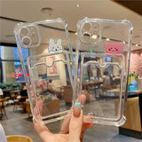 Compatible with iPhone 15 Pro Max Case, Cute Kawaii Cartoon Bunny Bear Clear Credit Card Slot Holder Wallet Transparent Corner Protection Soft Shockproof Cover Phone Case (Bunny)