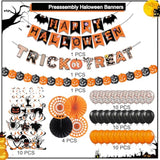 Happy Halloween Banner Balloons Swirl Streamers Paper Fans Pumpkin Bat Ghost Decor