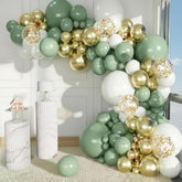 Balloon Garland Arch Kit – 146 Pcs Sage Green, White, Metallic Gold & Confetti Balloons For Baby Shower, Birthday, Gender Reveal, Wedding Party – Diy Kit By