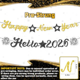 Glitter Black Gold 2026 Happy New Year Banner for Party Decorations