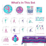 170 Pcs Gymnastics Birthday Party Decorations, Serves 20 Guests, With Banner, Balloon, Cake Topper, Plates And Napkins, For Gymnastics Party Decorations