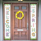 Hello Welcome Spring Happy Easter Theme Porch Sign Hanging Banner For Front Porch Door Home Indoor Outdoor Decoration
