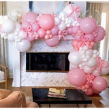 134 PCS Pastel Pink & White Balloon Arch, Coquette Bow Garland for 1st Birthday