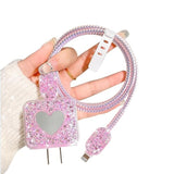 Diy Cable Protector Compatible For Apple Iphone Charger With Mirror,Cute Glitter Bling Love Heart Design,Data Line Usb Case Wire Cable Saver Phone Charger Protector For Iphone (Pink)