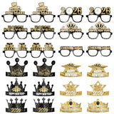 2026 New Year’s Eve 24-Piece Party Set with Black and Gold Hats and Glasses