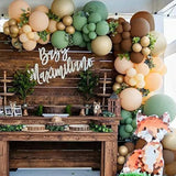 Sage Green Brown Balloon Arch Kit 140PCS Woodland Safari Bear Camping Baby Shower Party