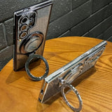 For Samsung Galaxy S24 Plus Glitter Kickstand Case,Luxury Bling Sparkly Diamond Rhinestone With Camera Protector Liquid Ring Stand Clear Phone Case For Women Girl For Galaxy S24 Plus (Purple)