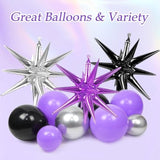 125Pcs Purple And Black Balloon Arch Kit With Purple Black Metallic Silver Confetti Foil Balloons For Halloween Graduation Birthday Party Decorations
