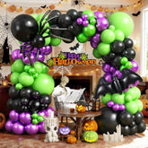 Halloween Balloon Arch Kit: Purple, Black & Lime Green with Bat Foil