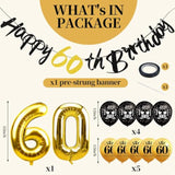 11Pcs 60Th Birthday Decorations Kit For Men Women, Black Gold Happy 60Th Birthday Pre-Strung Banner Number 60 Foil Balloons, Sixty Year Old Birthday Party Supplies Photo Props