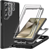 For Samsung Galaxy S24 Ultra Case With 2Pcs Tempered Glass Screen Protector And 1Pcs Camera Lens Protector, 3 In 1 Heavy Duty Shockproof/Drop Proof/Dust Proof Case (Black/Grey)