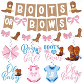Boots Or Bows Gender Reveal Decorations, Pre-Assembled Brown And Pink Boots Or Bows Banner, Western Cowboy Or Cowgirl Gender Reveal Decorations Supplies