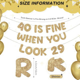 Pre Strung 40 Is Fine When You Look 29 Banner Glitter Happy 40Th Birthday Banner Funny 40Th Birthday Sign 1985 Party Decorations For Men Women(Champagne Gold)