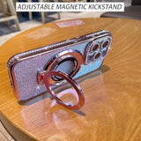 Magnetic Kickstand Case For Iphone 16 Pro Max With Glitter Lens Protector, Compatible With Magsafe, Luxury Bling Diamond Cover Glitter Rhinestone Phone Case Women (Silver, For Iphone 16 Pro Max 6.9")