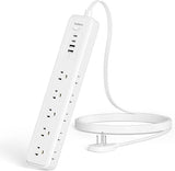 15 Outlet Surge Protector Power Strip 4 USB Ports USB C 5FT Cord Flat Plug White
