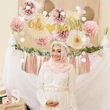 Dusty Rose Boho Pink Baby Shower Decorations For Girl Champagne Brown Neutral Oh Baby Shower Decorations Beige And Pink Gender Reveal Party Decor With Tissue Paper Pom Poms Cream Boho Tassel Garland