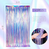 4 Pack Iridescent Party Streamers Tinsel Foil Fringe Curtain Holographic Backdrop Metallic Shiny Photo Booth For Wedding Birthday Baby Shower Bachelorette Theme Party Decorations