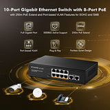10 Port Gigabit Poe Switch - 8 Ge Poe+, 2 Ge Uplink, 10/100/1000Mbps, 120W 802.3Af/At, Fanless Plug & Play Ethernet Switch