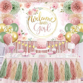 Dusty Pink And Sage Green Baby Shower Decorations Welcome Baby Girl Floral Backdrop Retro Pink Sage Green Gold Balloons Dusty Rose Pompoms Tassel Garland For Girl Birthday Baby Shower Decor