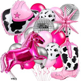 23 Pcs Cowgirl Theme Party Balloons Set Cow Print Cowgirl Hat Boot Pink Silver Star Balloons Ribbon For Western Theme Decorations Retro Horse Rodeo Party Supplies (Horse)