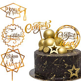 Graduation Cake Topper Gold Acrylic Cake Topper Congrats Grad You Did It Congratulations 5 Design Table Centerpiece Sticks Grad Party Food Appetizer Picks For Cakes Decor Supplies, 10Pcs