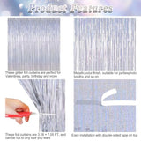 2 Pack Silver Metallic Tinsel Foil Curtains, 3.28 Ft X 7.05 Ft Glitter Silver Fringe Curtains, New Year Door Streamer Tinsel Backdrop Photo Booth For Nye Party Birthday Engagement Party Decorations