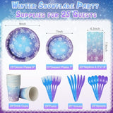 Winter Snowflake Paper Plates And Napkins Set, Blue And Purple Snowflake Winter Wonderland Disposable Tableware For Christmas Winter Holiday New Year Birthday Party Supplies Decorations, Serve 25