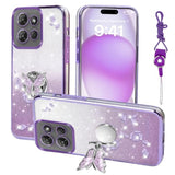 For Motorola Moto G Power 5G 2025 Phone Case,For Mobile Phone Case For Women And Girl, Glitter Butterfly Floral Tpu Protective Cover With Kickstand+Strap For Moto G Power 5G 2025 (Purple)