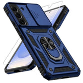 For Samsung Galaxy S22 Case With Camera Lens Cover, Hd Screen Protector, 10 Ft Military Grade Drop Protection, Magnetic Ring Holder Kickstand Protective Phone Case, Navy Blue