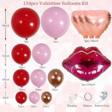 134Pcs Valentine'S Day Balloon Arch Garland Kit - Red Pink Metallic Rose Gold Balloons With Heart-Shaped And Red Lip Balloons For Valentine Decorations, Party, Birthday, Anniversary Decor