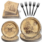 100 Pcs Disposable Pirate Tableware Set for 25 Guests