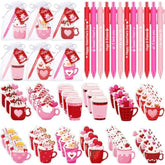 36 Sets Valentine'S Day Sticky Notes With Pens Set Valentines Coffee Cup Notepad Hot Cocoa Self Stick Memo Pads With Tags Organza Bags For Valentines Day Exchange Gifts School Office Supplies