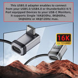 Adapter 90 Degree USB5.0 80Gbps Male to Female Up Down Angled Extension Adapter with Lanyard Keychain 240W 16K 8K 5K Compatible with USB4.0