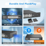 16 Port Poe Switch, High Power 300W, 16 Poe+ 100Mbps Ports With 2 Gigabit Uplink Ethernet Ports, Unmanaged Plug And Play, Each Port Up To 30W, 802.3Af/At Compliant, Rack Mount