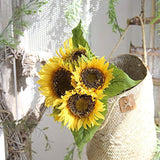 Artificial Flowers Sunflowers Bouquet Centerpieces Real Touch Silk Fake For Wedding Bride Floral For Home Arrangement Decoration Garden Decor