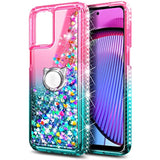 Compatible With Motorola Moto-G-Stylus-5G-2023 Case, Pink/Aqua | Sparkly Glitter Floating Liquid Cute Cover For Women Girls Kids | With Tempered Glass Screen Protector & Ring Holder & Wrist Strap