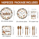 140 Pcs Western Cowboy Tableware 1St Rodeo Birthday Party Decorations Blue My First Rodeo Decorations For Boy