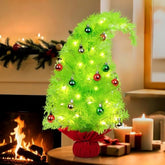2 Ft Gringchs Christmas Tree Decorations, Bendable Lime Green Table Top Christmas Tree With Mini Ball Ornaments, Artificial Whimsical Decor For Home Office Holiday Party