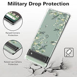 Floral Case For Google Pixel 7,Clear Leaves Case Slim Cute Cover For Girls Women,Transparent Soft Tpu Bumper Protective Case With Reinforced Corners,Green Leaves