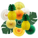 Summer Pineapple Party Decoration, Hawaiian Party Supplies Tropical Palm Leaves Honeycomb Pineapple Hanging Paper Fans For Adults Kids Birthday Baby Shower Bachelorette (Yellow)
