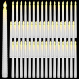 50 Pack 11" Flameless Taper Candles Bulk Spiral Battery Operated Flickering Warm 3D Wick Light Led Candlesticks For Halloween Christmas Wedding Home Window Decorations(White)