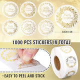 1000Pcs Clear Christmas Stickers Roll Gold Foil Xmas Wreath Seal Stickers Self-Adhesive Label Decals For Holiday Envelope Invitations Cards Gift Decor, 6 Designs