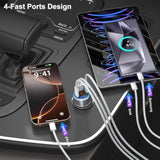 4-Port USB C Car Charger for iPhone 16/16e/15 Pro Max, 65W Multi Port PD+QC 3.0 Fast Charging Dual 12V USB-C&USB-A Car Charger Cigarette Lighter Adapter Voltmeter for iPhone 15 16,Galaxy,Android