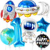 , Big Space Balloons First Birthday Set - 40 Inch, Pack Of 8 | First Trip Around The Sun Balloons, Number 1 Balloon | Blue Space Birthday Balloons For First Trip Around The Sun Decorations
